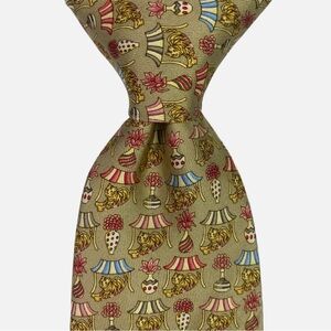 Salvatore Ferragamo Necktie Tie Silk Italy Tiger Animal Print Circus Vase Gold
